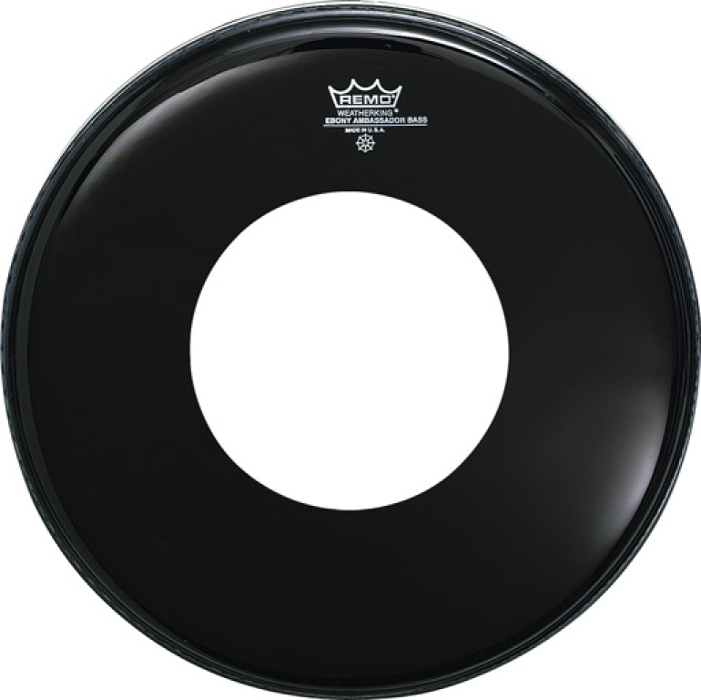 Peau Ebony Ambassador 22" avec decoupe pour grosse caisse