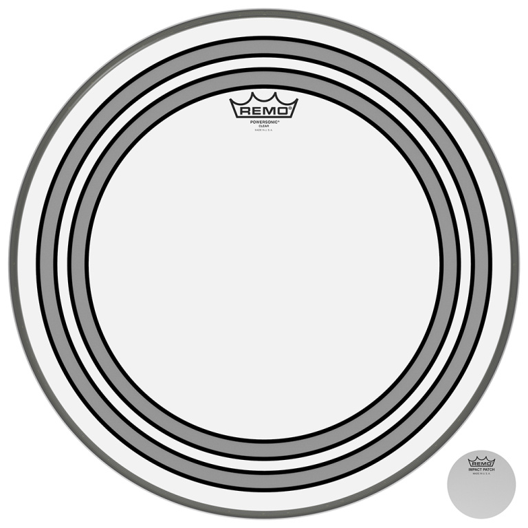 Peau Powersonic transparente 18" pour grosse caisse, avec anneaux internes