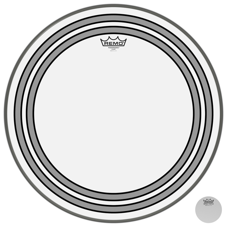 Peau Powersonic transparente 20" pour grosse caisse, avec anneaux internes