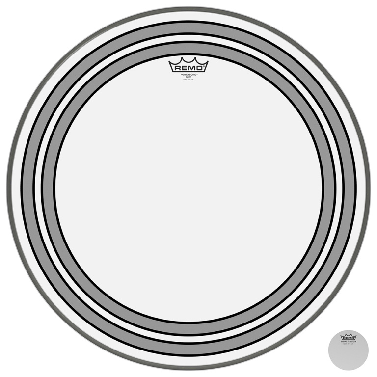 Peau Powersonic transparente 22" pour grosse caisse, avec anneaux internes