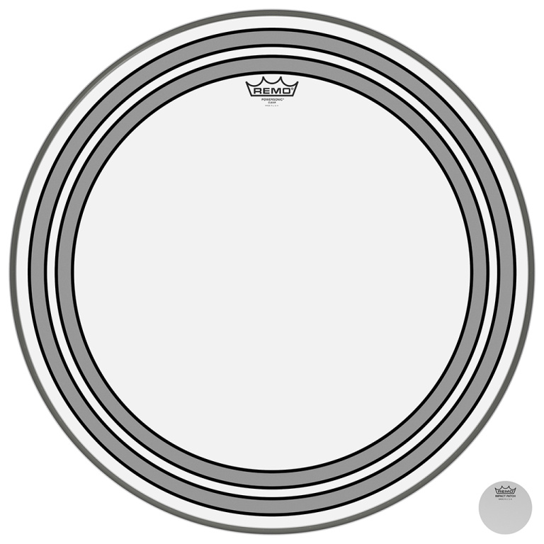 Peau Powersonic transparente 24" pour grosse caisse, avec anneaux internes