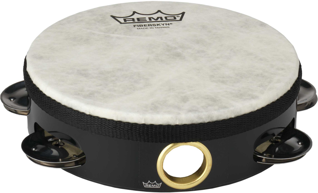 Tambourin 06" avec 1 rangée de 8 cymbalettes avec peau non-accordable