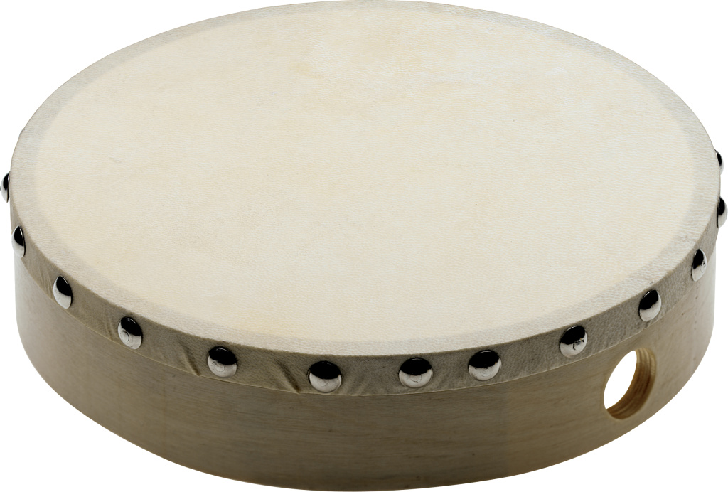 Tambour à main 8" pré-accordé en bois, peau fixe rivetée