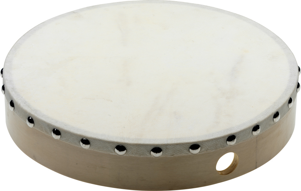 Tambour à main 10" pré-accordé en bois, peau fixe rivetée