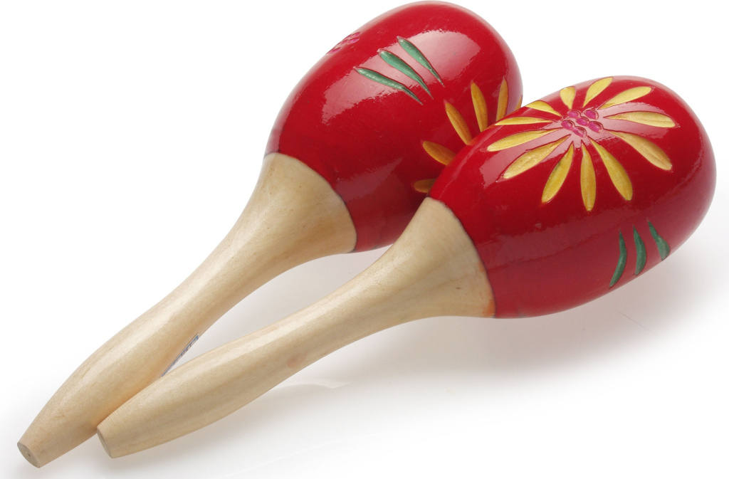 Paire de maracas ovales en bois, finition fleur, rouge, 16 cm