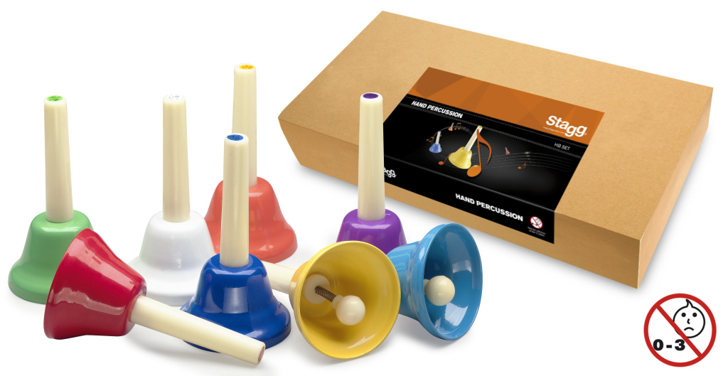 Jeu de huit cloches de différentes couleurs, couvrant une octave