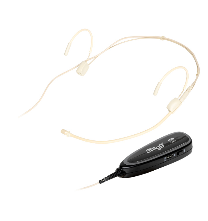 Micro-casque sans fil de 2,4 GHz, couleur beige (avec émetteur et récepteur)