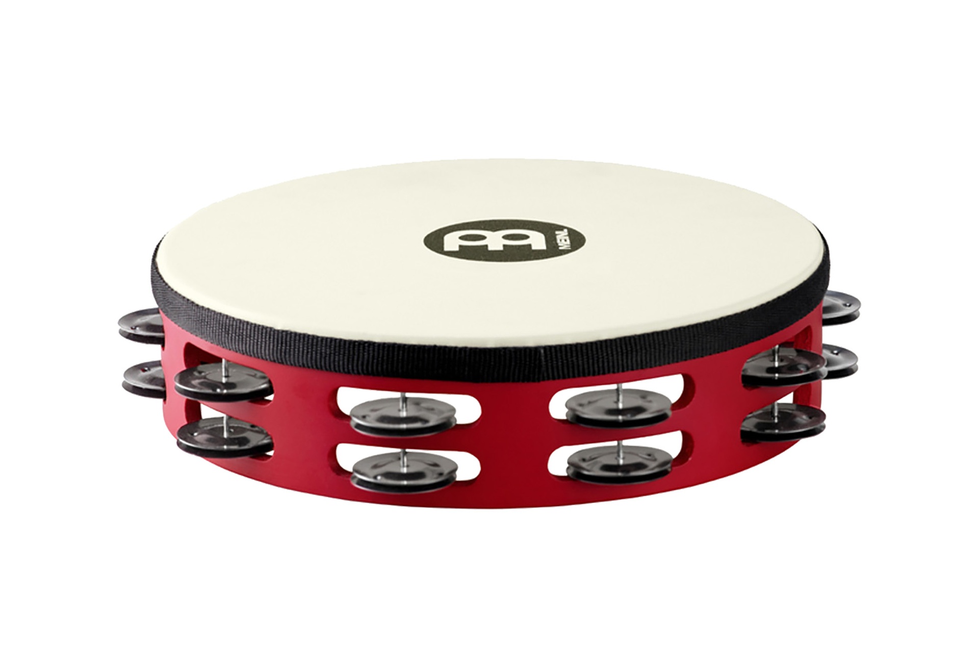 Tambour de basque | Tambourin Rouge MEINL Peau synthétique 2 rangées de cymbalettes acier noir, rouge
