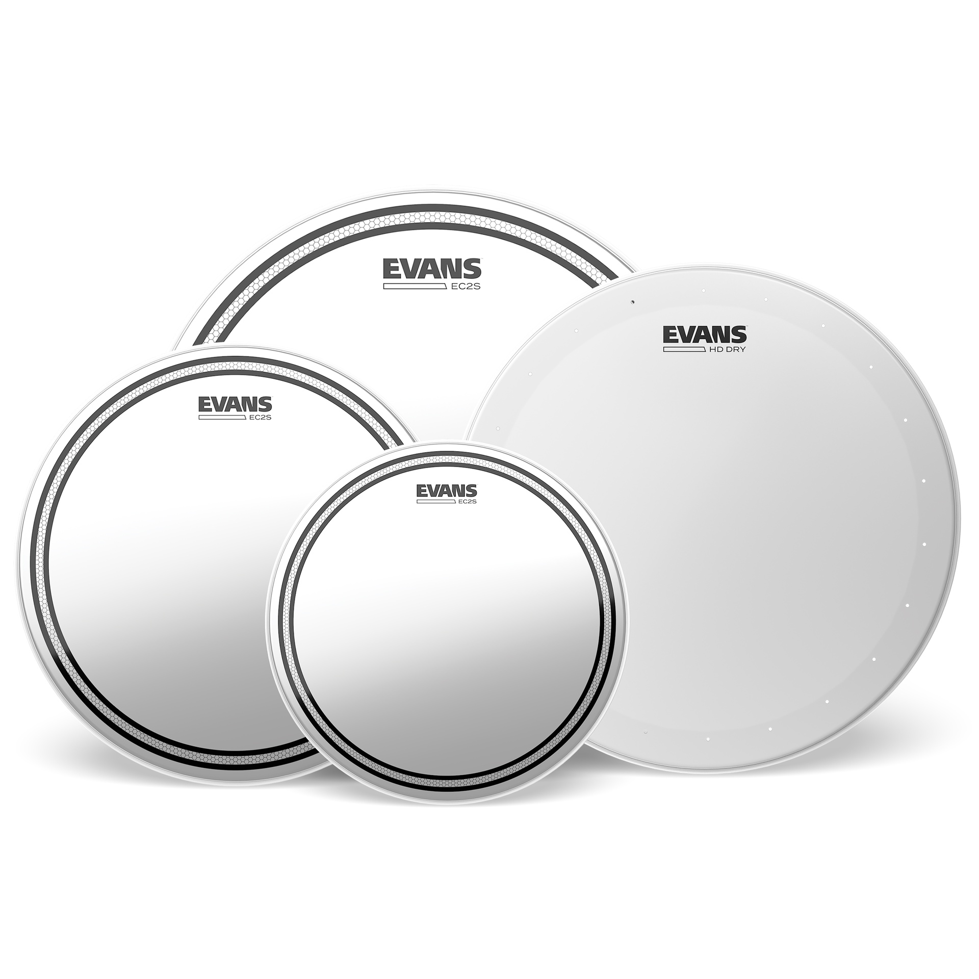 EVANS EC2S Clear Rock Pack (10", 12", 16") with 14" HD Dry Snare Batter