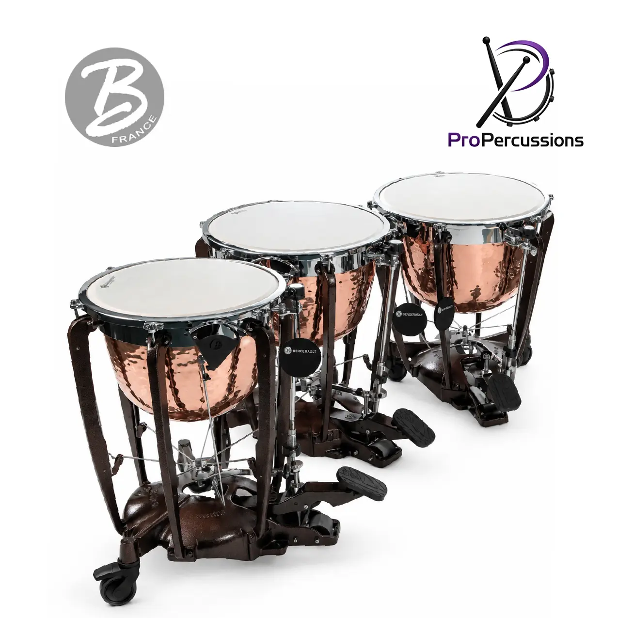 Timbales BERGERAULT 32" - Série Grand Symphonique | Fût cuivre profond martelé - Accordeur fin 