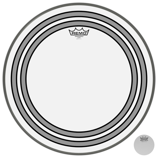 [PW-1318-00] Peau Powersonic transparente 18" pour grosse caisse, avec anneaux internes