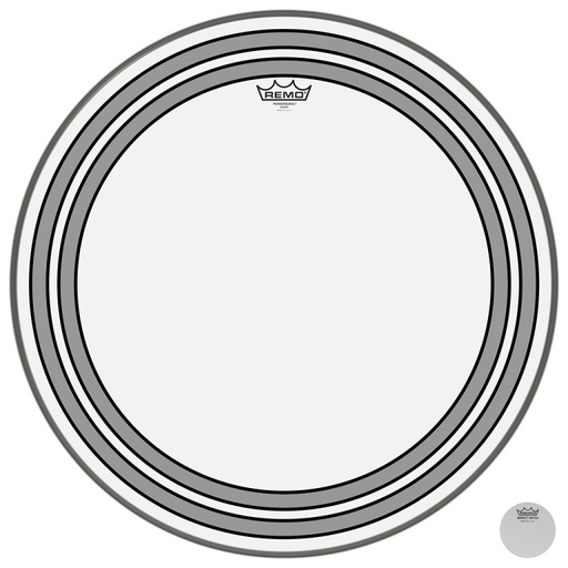 [PW-1324-00] Peau Powersonic transparente 24" pour grosse caisse, avec anneaux internes