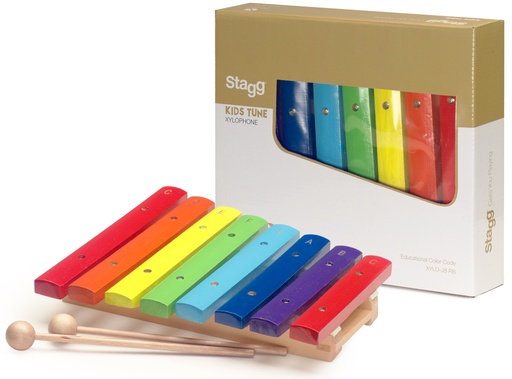 [XYLO-J8 RB] Xylophone avec 8 lames de différentes couleurs et deux mailloches en bois