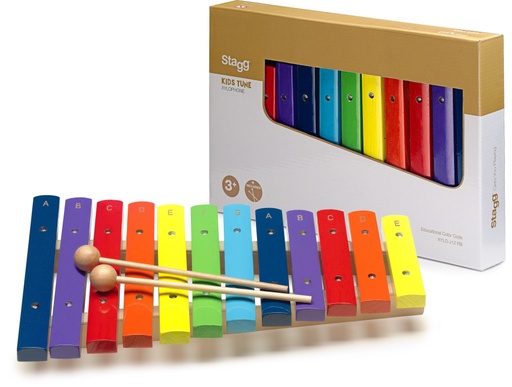[XYLO-J12 RB] Xylophone avec 12 lames de différentes couleurs et deux mailloches en bois