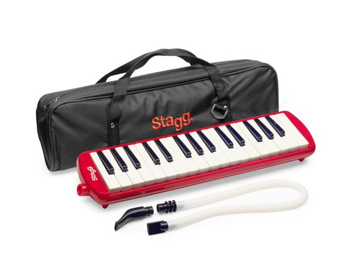 [MELOSTA32 RD] Mélodica rouge en plastique, 32 touches, housse noire et rouge