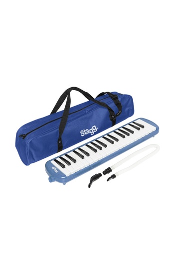 [MELOSTA37 BL] Mélodica bleu en plastique, 37 touches, housse noire