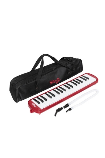 [MELOSTA37 RD] Mélodica rouge en plastique, 37 touches, housse noire