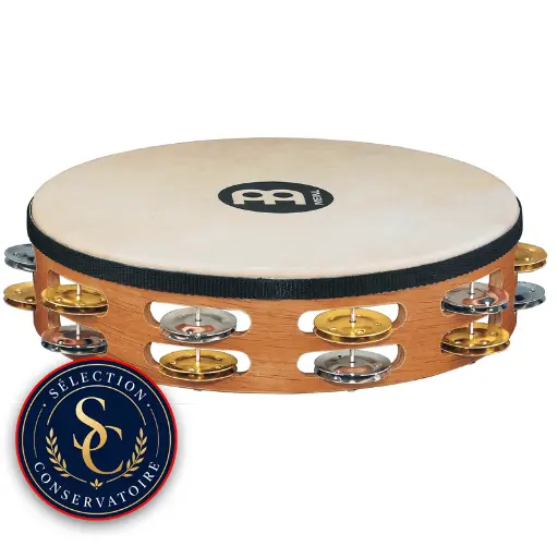 [TAH2MSNT] Tambour de basque | Tambourin MEINL Peau de chèvre - 2 rangées de cymbalettes acier nickelé et laiton
